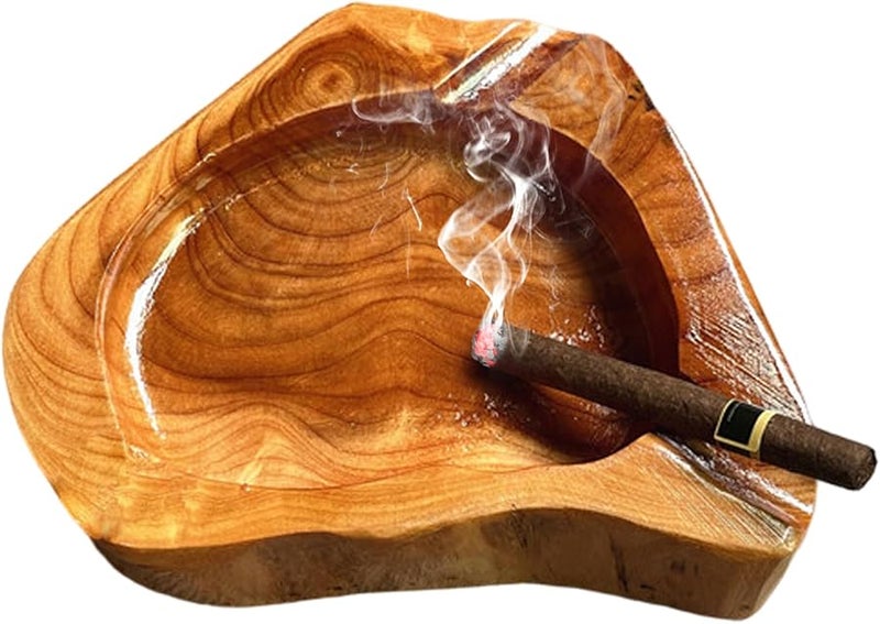 منفضة سيجار خشبية مع حامل ذو فتحتين للاستخدام الداخلي والخارجي، تصميم عشوائي - Image 1